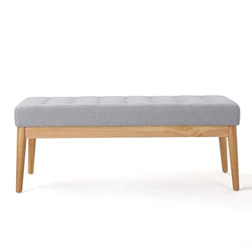 Christopher Knight Home Saxon Fabric Bench, Light Grey