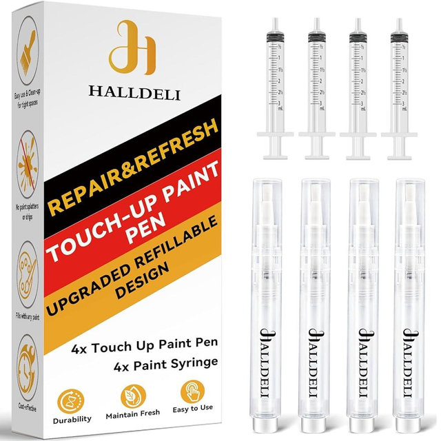 Fillable Touch Up Paint Pen Brush, 4 Pack User-Friendly Refillable Paint Pens, Multiple Applications Touch-Up Paint Brushes for Walls, Wood, Floor, Cabinets, Doors and Windows (8 Pcs Kit)
