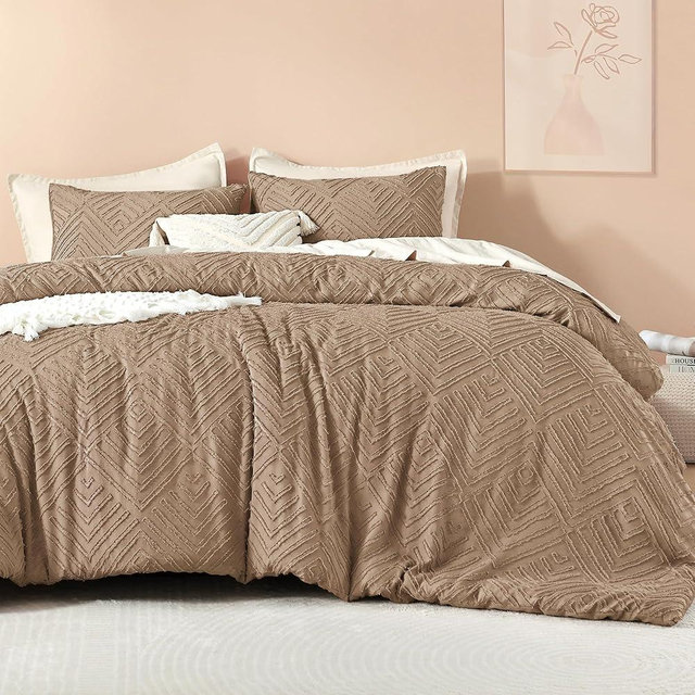 Litanika California King Comforter Set Taupe, 3 Pieces Tufted Boho Farmhouse Bedding Comforter Sets, Lightweight Fluffy Comforter Bed Set All Season (104x96In Comforter & 2 Pillowcases)