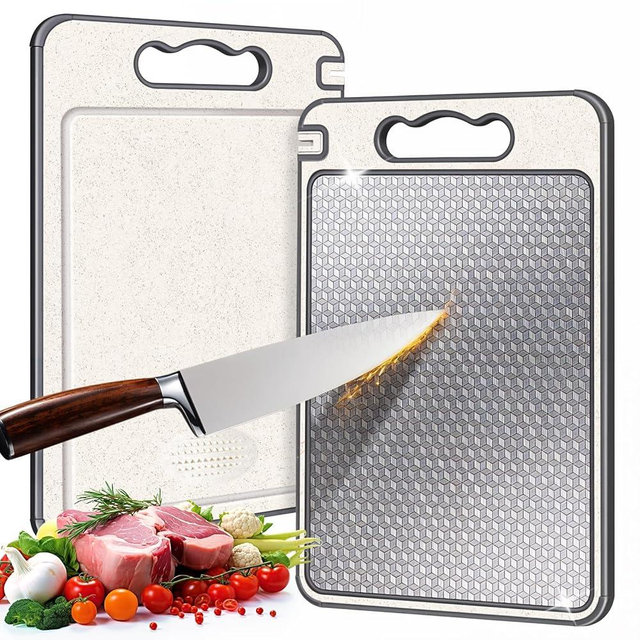 Stainless Steel Cutting Board, Double Sided Chopping Board for Kitchen, Scratch-resistant Mesh Design, Juice Groove, Non-slip Silicone Wrap, Dishwasher Safe