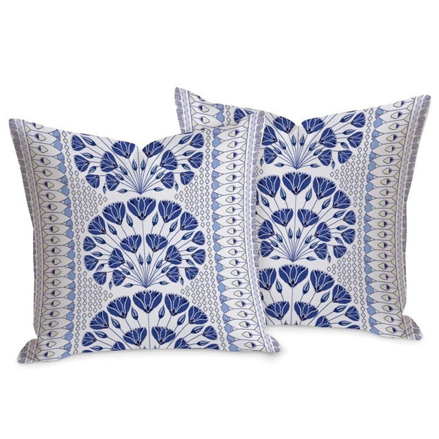 Blue and White Cairo Decorative Pillow Covers 20" x 20" Set of 2, Beautiful Exotic Chinoiserie Style Throw Pillow Case, Classic Decorative Square Pillowcases for Sofa Home Bed Chair Cabin