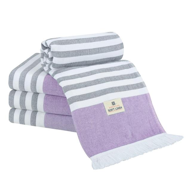 American Soft Linen 100% Cotton Turkish Peshtemal Beach Towels, 35"x60" Size 4 Pack Swim Towels for Beach and Pool Towels