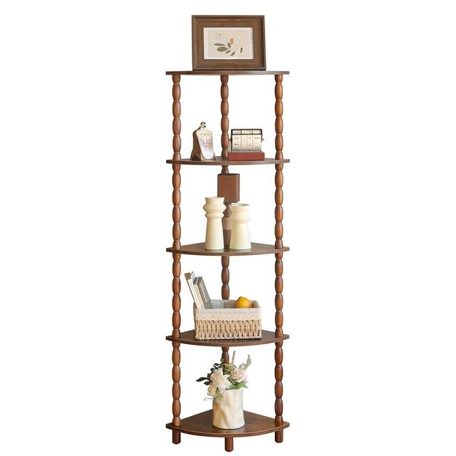 MaxSmeo Corner Shelf, 5-Tier Corner Bookshelf for Small Spaces, Stylish Corner Storage Display Shelves for Bedroom, Bathroom, Kitchen, Living Room (Rustic Brown)