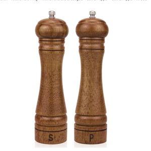 Wood Salt and Pepper Grinder Set, Salt Mill Pepper Grinder Set, Pepper Mill, Salt Shakers with Adjustable Ceramic Rotor- Oak Wood Pepper Grinder for Your Kitchen 8 inches - Pack of 2