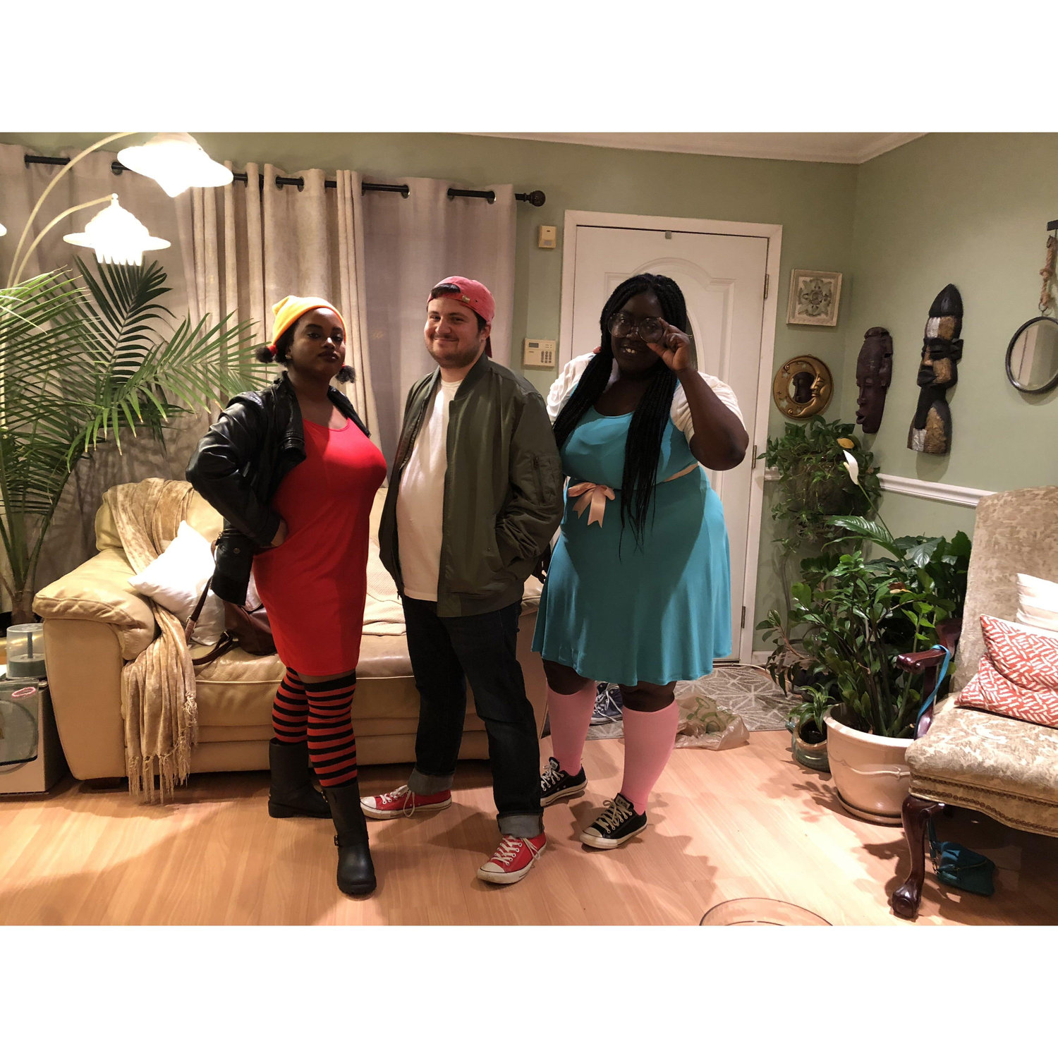 Spinelli, TJ, and Gretchen (aka Valerie, Dylan, and bridesmaid Adwoa), Halloween 2018