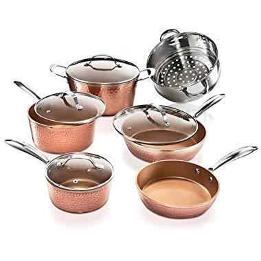 Gotham Steel Pots and Pans Set – 10 Piece Premium Ceramic Cookware with Triple Coated Ultra Nonstick Copper Surface & Aluminum Composition for Even Heating, Oven, Stovetop & Dishwasher Safe