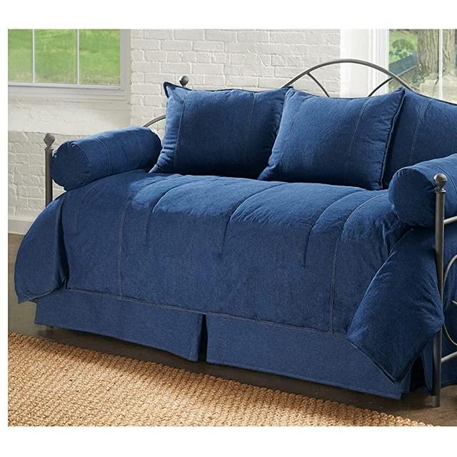 Boston Linen Company Karin Maki Denim Daybed Set 100% Organic Cotton Yarn | Luxury Hotel 5 - Piece Daybed Sets Collection | Oeko-TEX and GOTS Certified Farmhouse Day Bedding Sets (Standard - Blue)