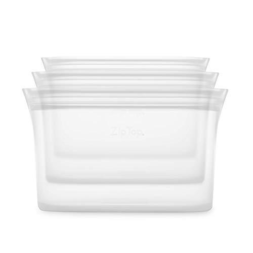 Zip Top Reusable 100% Platinum Silicone Containers - 3 Dish Set - Frost