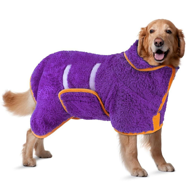 Bienbee Dog Robe - Super Absorbent Quick Drying Towel for Dogs, Warm Keeping Robe for After Bath, Purple XL
