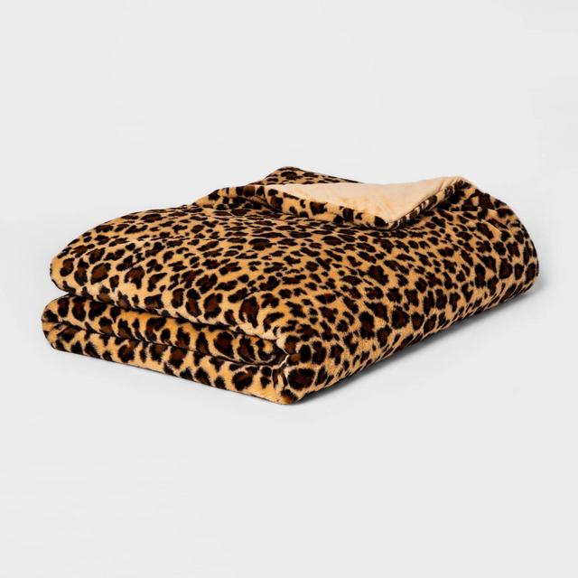 55" x 80" 15lbs Faux Fur Weighted Blanket with Removable Cover Leopard - Threshold™