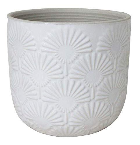 Amazon Brand – Stone & Beam Medium Fan-Embossed Planter, 6"H, Cloud Dancer White