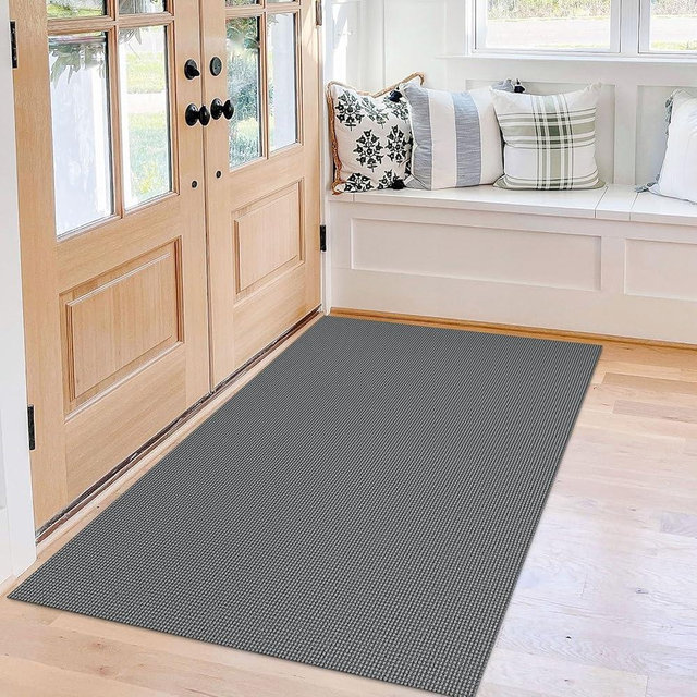 KOZYFLY Boho Rugs for Entryway 3x5 ft Washable Front Door Area Rug Indoor Rubber Backed Kitchen Area Rug Grey Front Porch Mat Cotton Floor Carpet for Entryway Bathroom Living Room Kitchen, Dark Grey