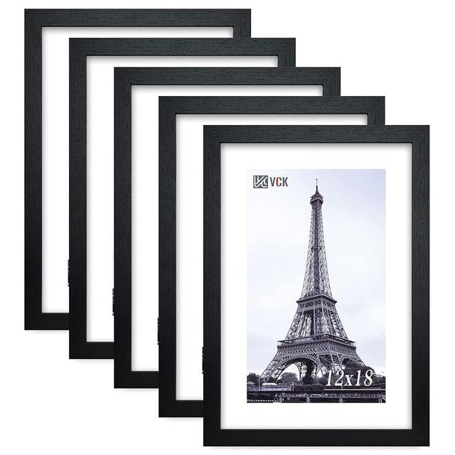 VCK Poster Frames 12x18 Black Set of 5,Solid Wood Picture Frames for Wall Mounting Hanging Art and Puzzle Frame