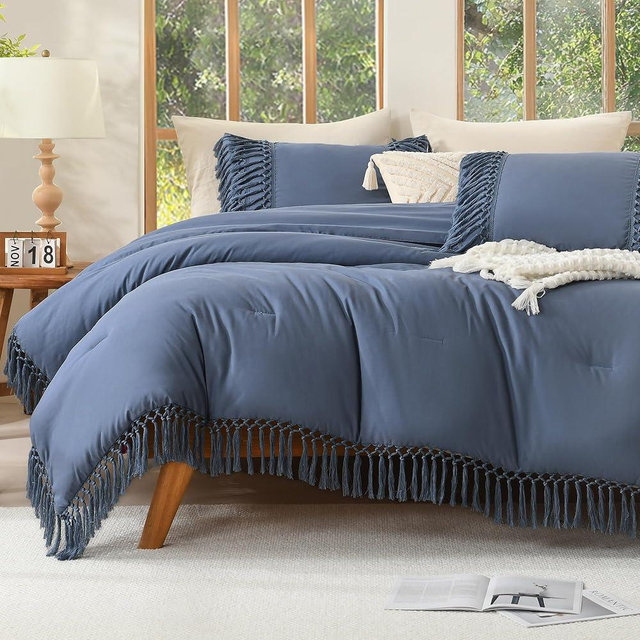 Andency Comforter Full Size Set Bluish Grey, Boho Lightweight Vintage Soft Bedding Comforter Sets, 3 Pieces Rust Bed Set (79x90In Comforter & 2 Pillowcases)