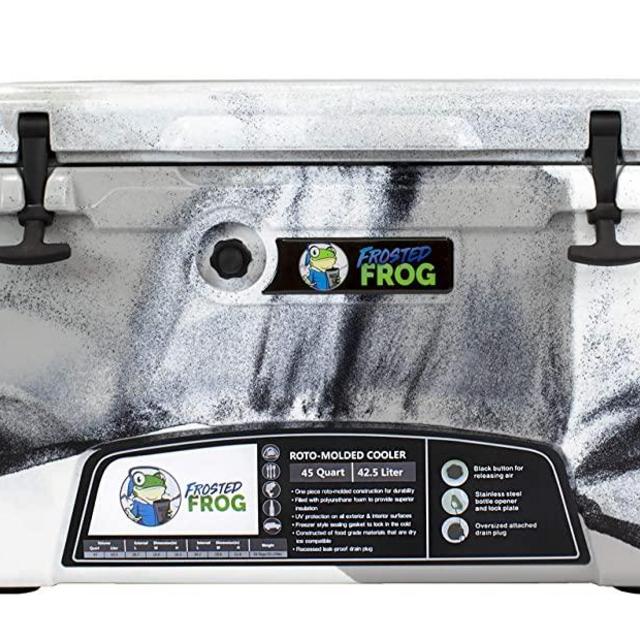 Frosted Frog Black White and Gray Camo 45 Quart Ice Chest Heavy Duty High Performance Roto-Molded Commercial Grade Insulated Cooler