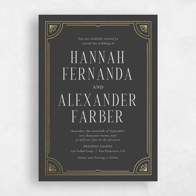 Black Wedding Invitation - Amber Portrait Foil