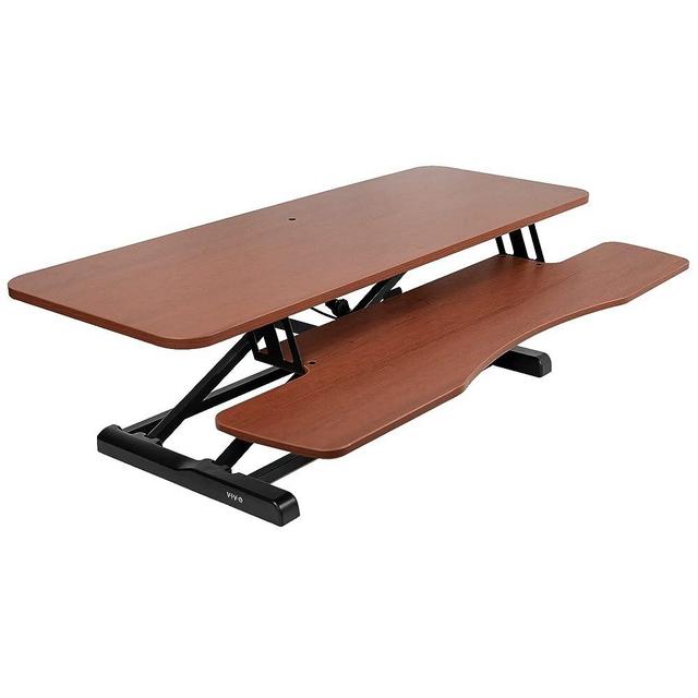 VIVO 42 inch Desk Converter, K Series, Height Adjustable Sit to Stand Riser, Dual Monitor and Laptop Workstation with Wide Keyboard Tray, Dark Walnut Top, Black Frame, DESK-V042KA