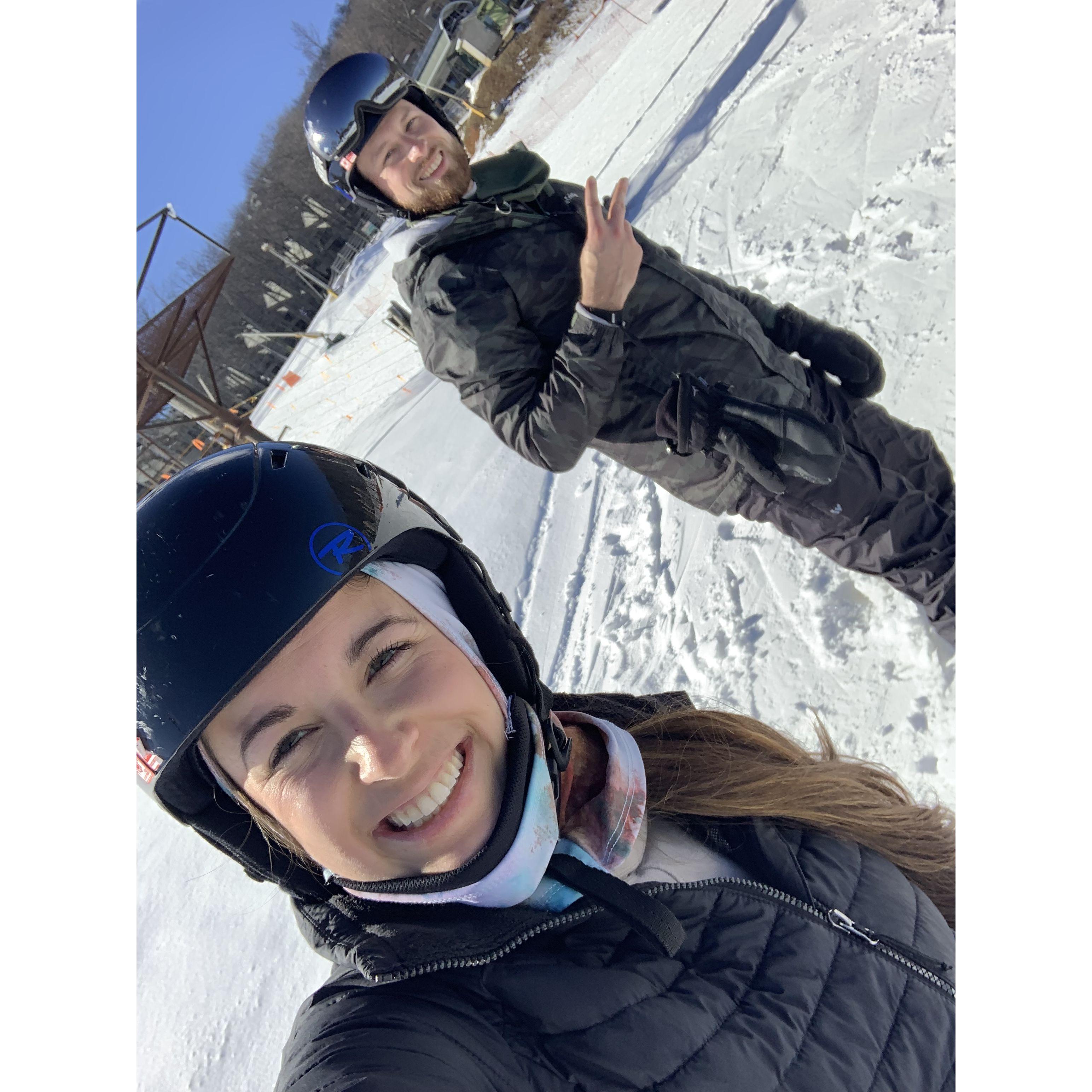 Snowboarding at Wintergreen Resort! Jesse got Bethany to go out and was extremely helpful. Bethany held her own, except for getting up.