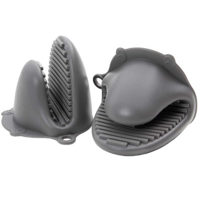 Gorilla Grip Mini Flexible Silicone Oven Potholder Mitts, 1 Pair, Heat and Slip Resistant Kitchen Pinch Grips for Fingertips, Easy Clean and Storage, Cooking and Baking Mitt Pot Holder Gloves, Gray