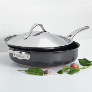 Nouvelle Copper Hard Anodized Covered Saute Pan with Helper Handle