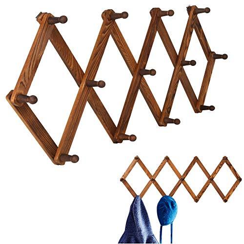 Homode Vintage Wood Expandable Peg Rack- Multi-Purpose Accordion Wall Hangers with 13 Hooks for Hats, Coat, Mugs, Scarf, Jewelry Storage