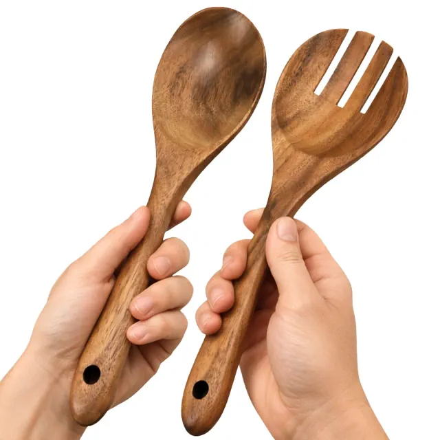 Cheer Collection Premium Teak Wood Salad Spoon and Fork Set