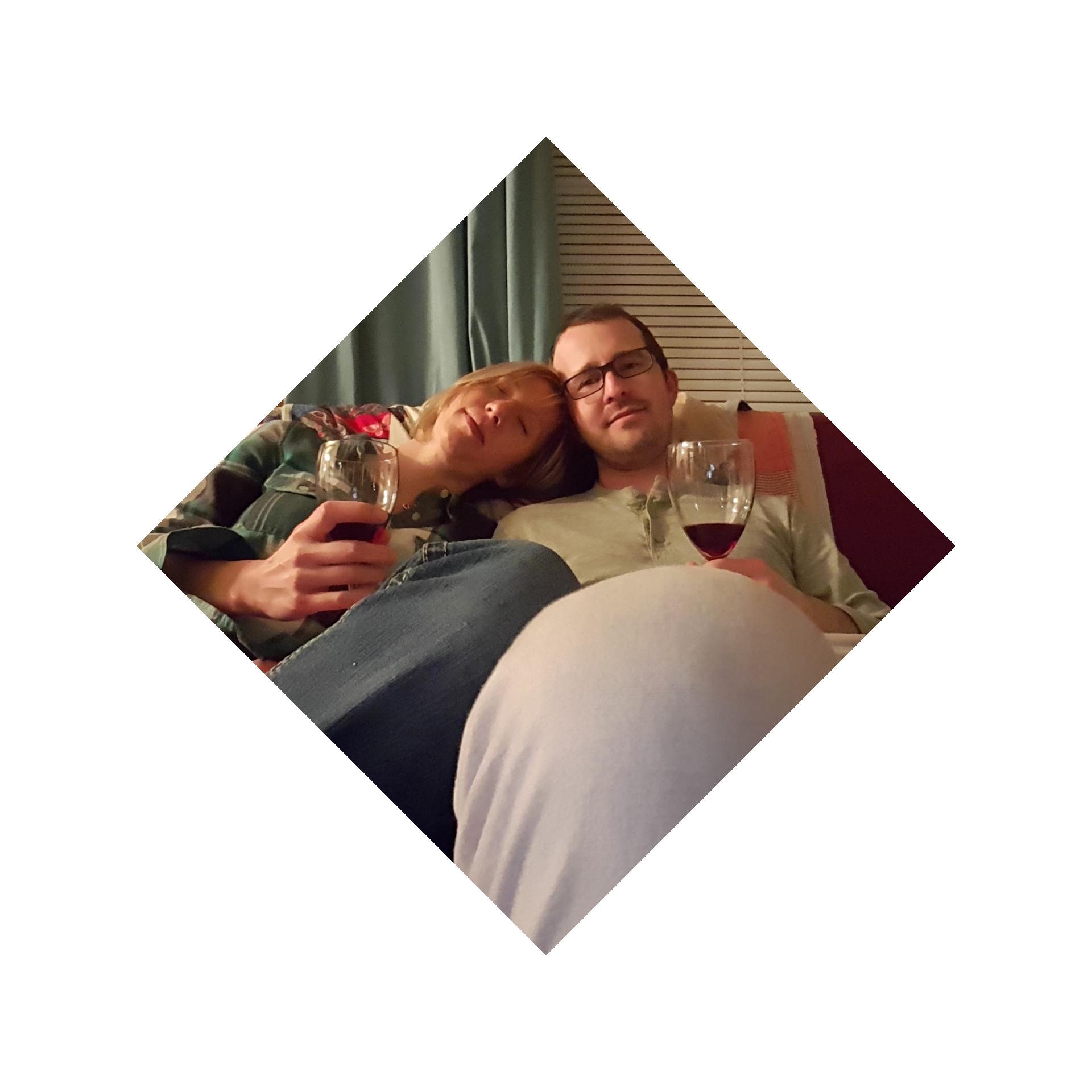 Enjoying a glass of wine after our first spring break adventure
