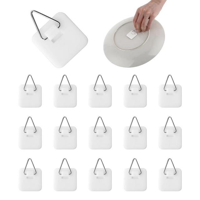Gjinxi 15PCS Invisible Adhesive Plate Hangers, Wall Display Holder, 1.25 Inches Vertical Holders for Hooks, Picture Hanging Hooks for Decorative Plates and Art