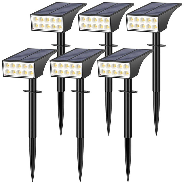 WENATY Solar Spot Lights Outdoor, Solar Lights Outdoor Waterproof IP65, 4 Lighting Modes Solar Powered Spotlights Yard Garden Landscape Pathway Solar Security Lights for Outside (Warm White, 6 Pack)