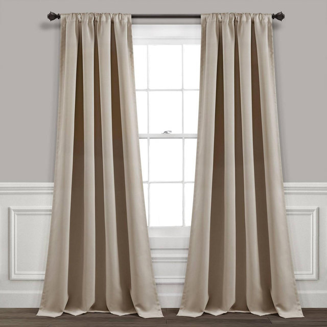 Set of 2 Insulated Rod Pocket Blackout Window Curtain Panels Beige - Lush Décor