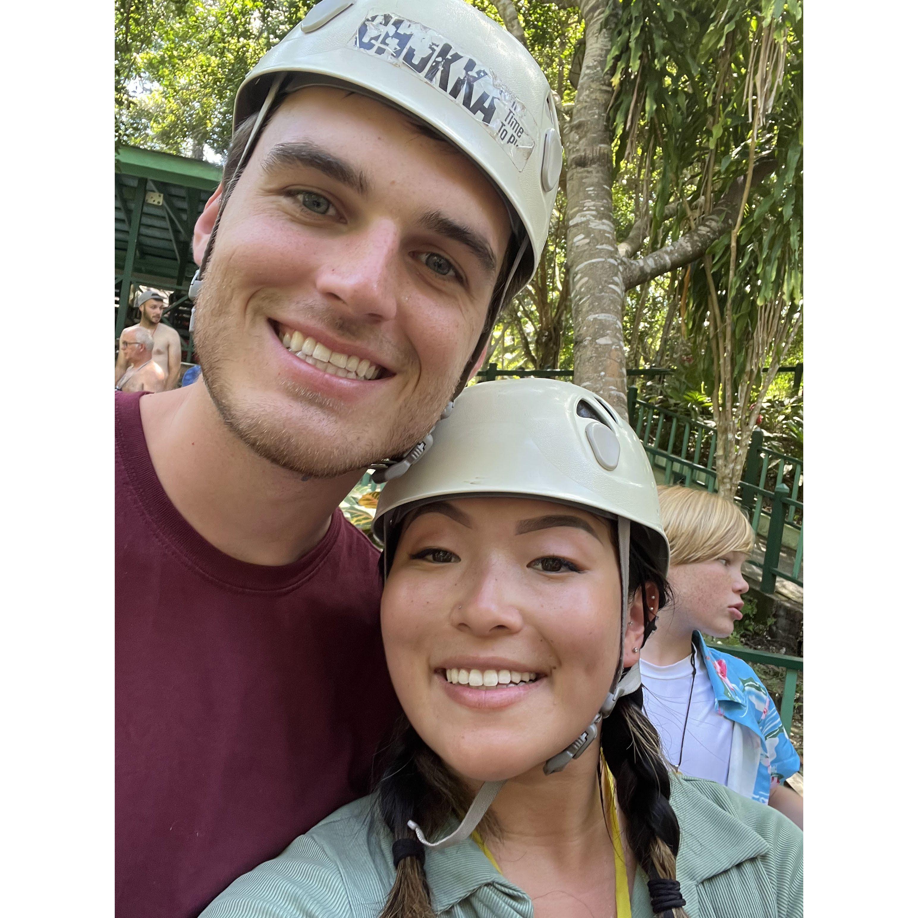 Zip lining at Dunn's River Falls in Jamaica