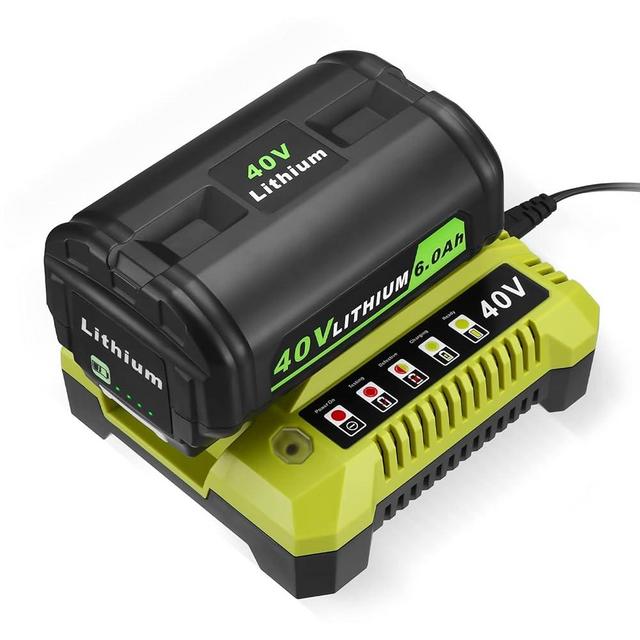 40V 6.0Ah Li-ion Replacement Battery Compatible with Ryobi 40v Lithium Battery OP4040 + OP401 40V Charger Kit Compatible with All Ryobi 40v Lithium Battery