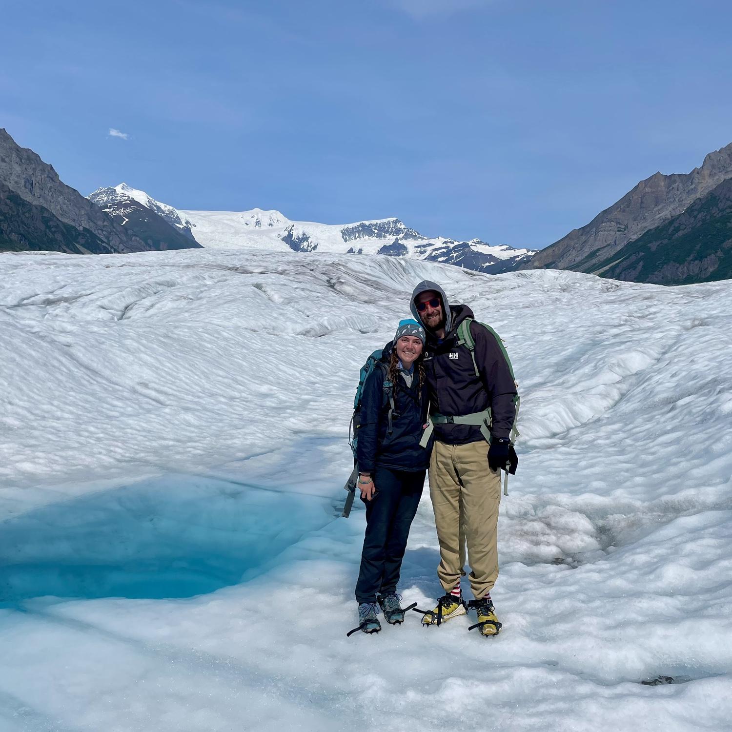 Hiking on Root Glacier in Wrangell St. Elias National Park.