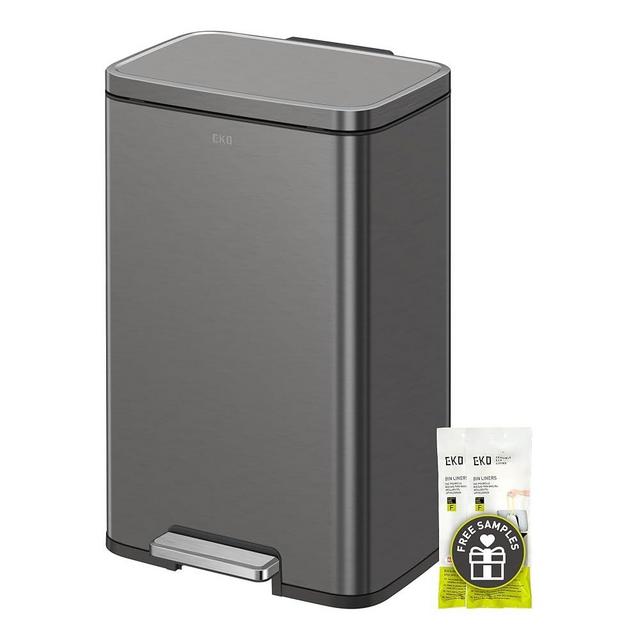 EKO Madison Gunmetal Steel 50 Liter/13.2 Gallon Step Trash Can with Inner Liner - Fingerprint Resistant Finish