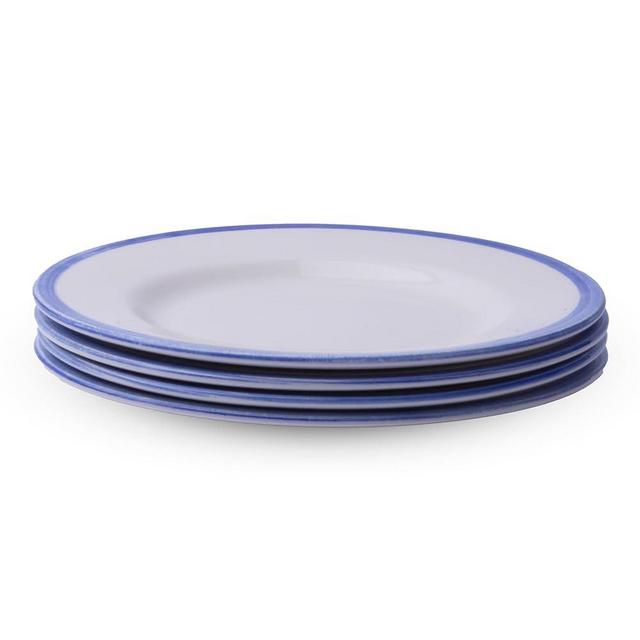 Portmeirion Potter's Brushstroke Dinner Plate (Set of 4) - 8" Earthenware Plates with Classic Brushstroke Rim - Microwave, Dishwasher, Freezer, Oven Safe - Ideal Modern Dinnerware Set (Blue)