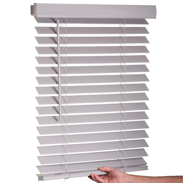 LOTUS & WINDOWARE Cordless Faux Wood Blinds, 17" Wide x 36" Long,Smooth,Light Gray, 2 Inch Horizontal Blinds – for Living Room, Bedroom, Interior Door Windows