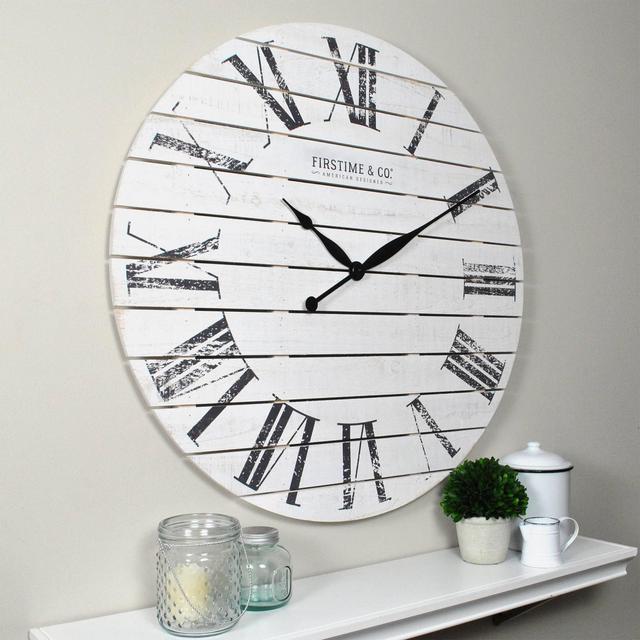 Farmhouse Shiplap Wall Clock White - FirsTime