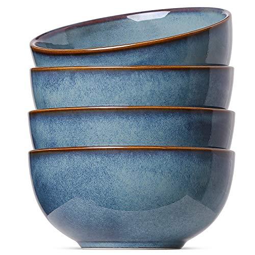 Le Tauci Soup Cereal Bowls Set, Reative Glaze Bowls for Cereal, Soup, Salad, Dessert,Set of 4-20 Ounce, Ceylon Blue