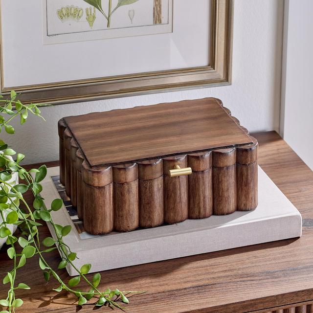 Better Homes & Gardens Scalloped Wooden Jewelry Box, Trinket Organizer with Lid, Decorative Storage for Rings, Earrings, Keepsakes, Nightstand or Dresser Display, Natural Wood Finish