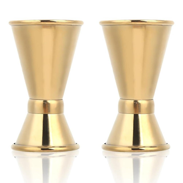 Jigger for Bartending 2PCS, Golden Dual Heads Jigger Shot Measuring Cup Stainless Steel Shot Measuring Tool for Home Bar Bartender, 1.5x2.8x1.6 In