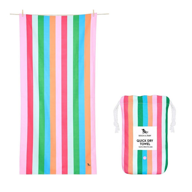 Dock & Bay Beach Towel - Quick Dry, Sand Free - Compact, Lightweight - 100% Recycled - Includes Bag - Tutti Frutti - Large (160x90cm, 63x35)