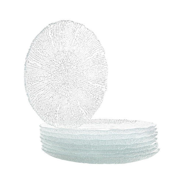 Vikko Salad Plate, Set of 6 Glass Plates, 8.5 Inch Dessert, Salad, Appetizer Plate, Elegant Textured Glass Design, Stackable Plates, Dishwasher Safe