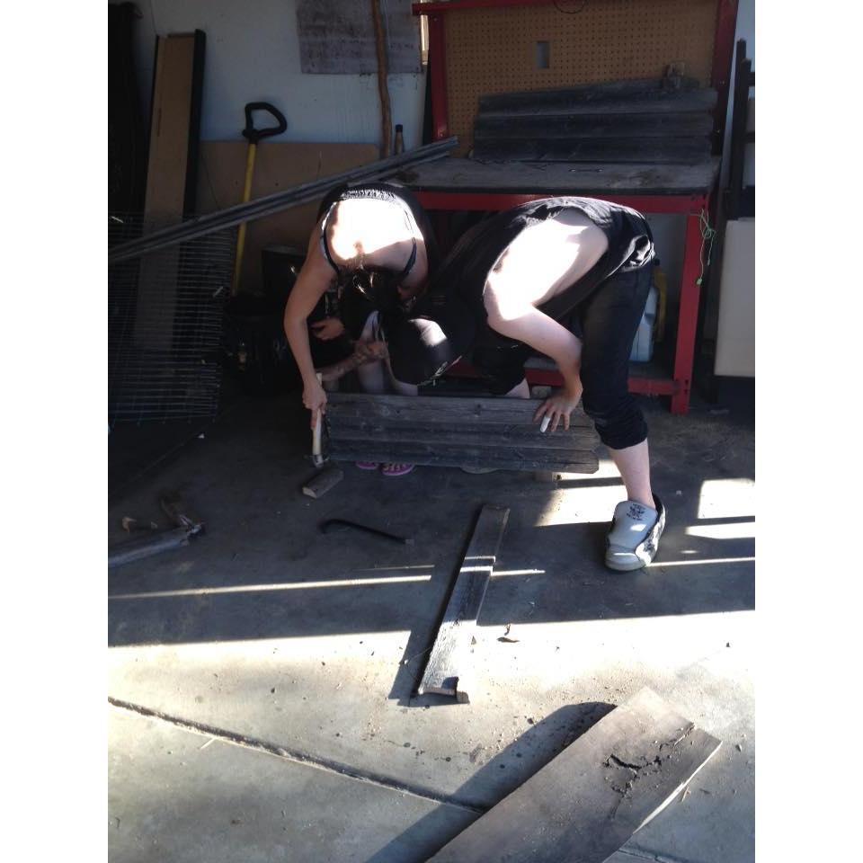 Working together to build planter boxes.