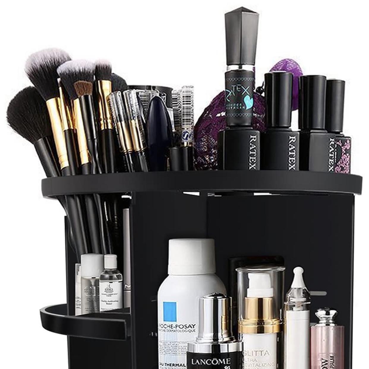 Makeup Organizer, KABB 360 Degree Rotating Adjustable 7 Layers Multi-Function Cosmetic Storage Box with Top Tray, Compact Size with Large Capacity