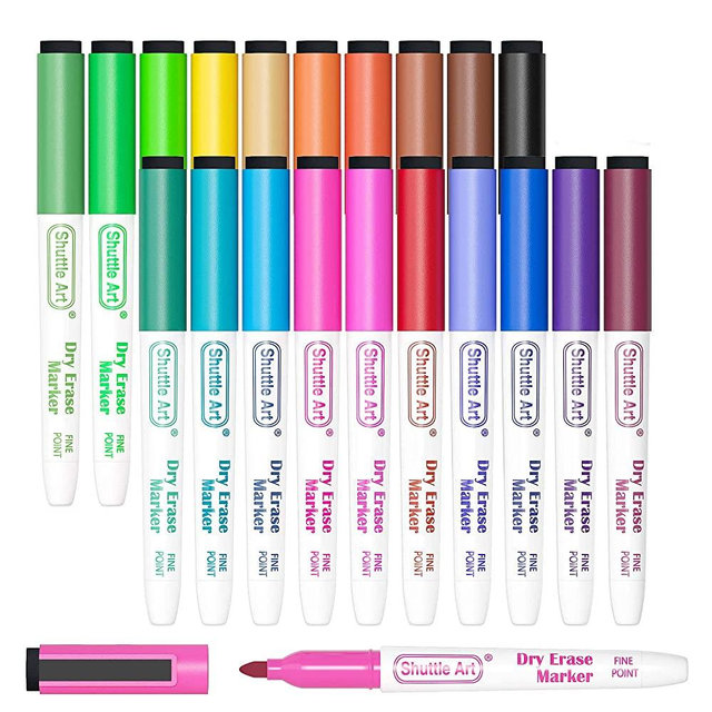 Shuttle Art Dry Erase Markers, 20 Colors Magnetic Whiteboard Markers with Erase, Fine Point Dry Erase Markers Perfect for Writing on Dry-Erase Whiteboard Mirror Glass for School Office Home