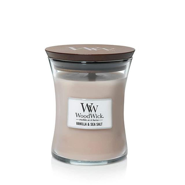 WoodWick Line Basic Medium Hourglass Scented Candle with Pluswick Innovation, ys/m, Vanilla and Sea Salt