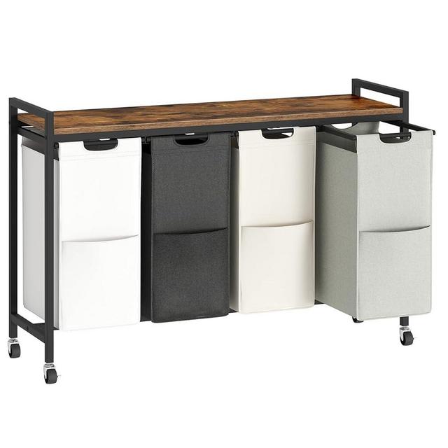 HOOBRO Laundry Sorter 4 Sections, Laundry Hamper with Wheels, 4 × 10.5 Gal (40 L), Rolling Laundry Basket, Pull-Out and Removable Oxford Fabric Bags, Rustic Brown BFE04XY01