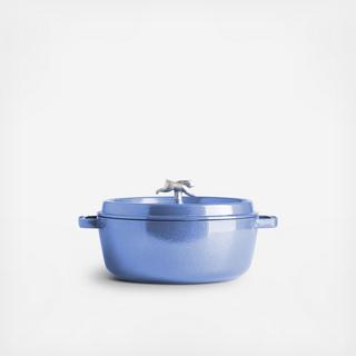 Metallic Wide Round Cocotte with Rabbit Knob