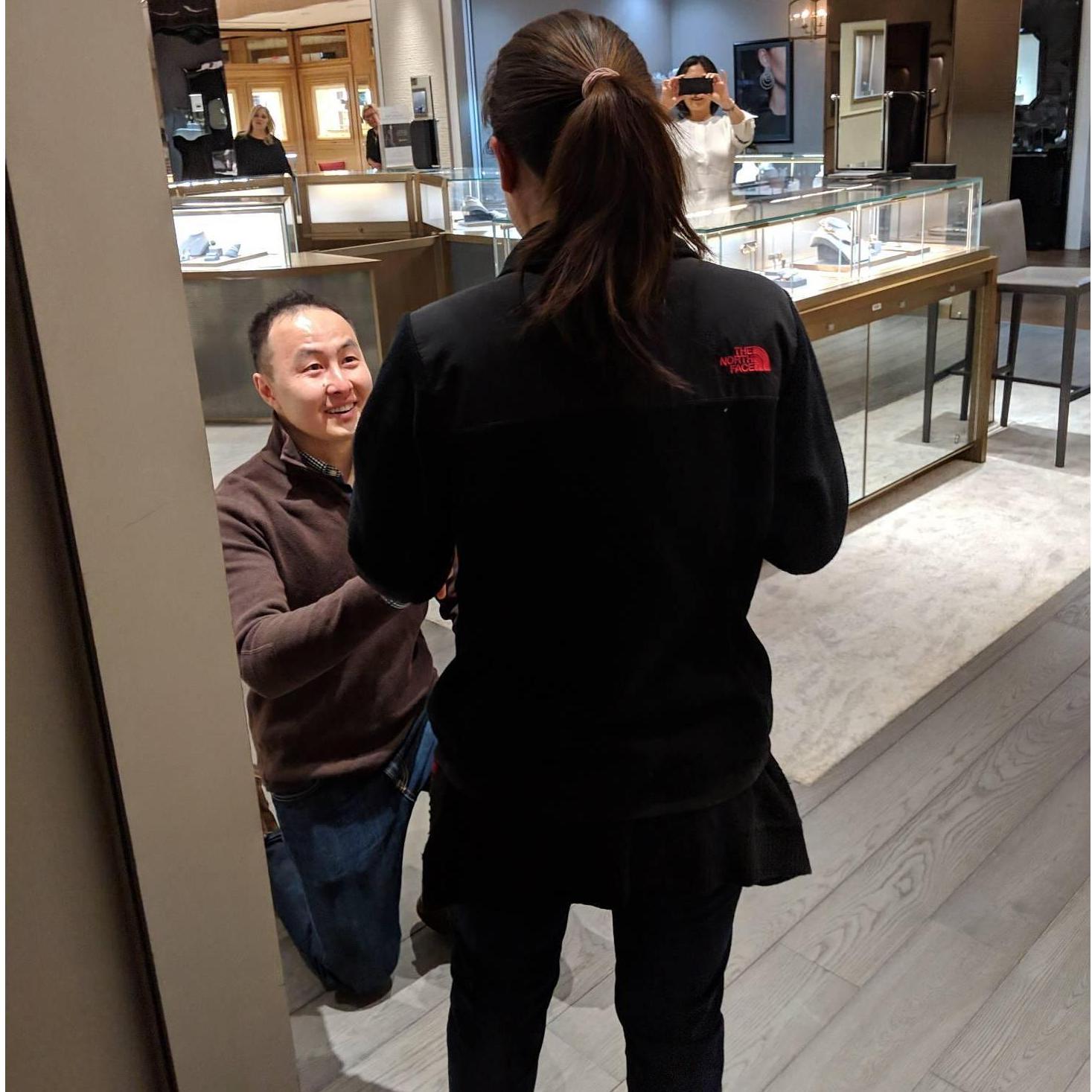 Surprise! While Joanne thought she was going to dinner w/ friends, Jon was busy closing the Graff store for his plan. A nervous Jon proposed to an underdressed Joanne as Train's Marry Me played.