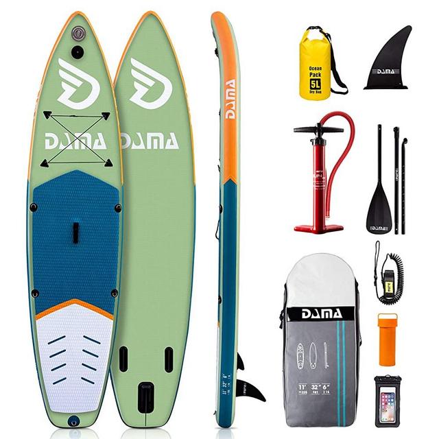 DAMA Inflatable Stand Up Paddle Board 10'6"/11'/12’2“, Inflatable Yoga Board, Dry Bags, Camera Seat, Floating Paddle, Double Action Pump, Board Carrier, Durable & Stable for 3 People